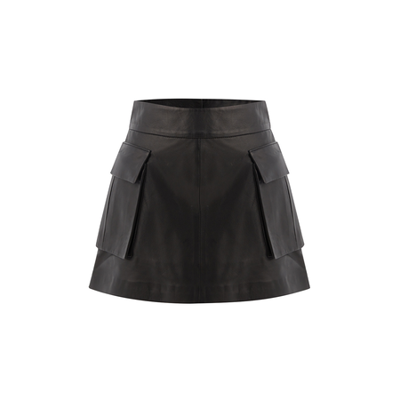 Black Cargo Leather Mini Skirt
