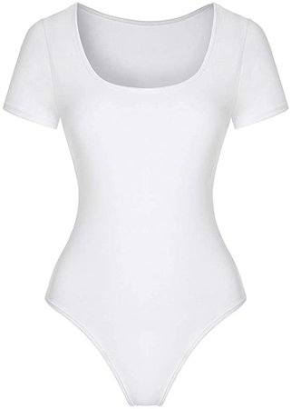 Amazon.com: Ylioge Women's Short Sleeve Outfits Casual Comfort Scoop Neck T-Shirts Basic Bodysuits Jumpsuit White : Sports & Outdoors
