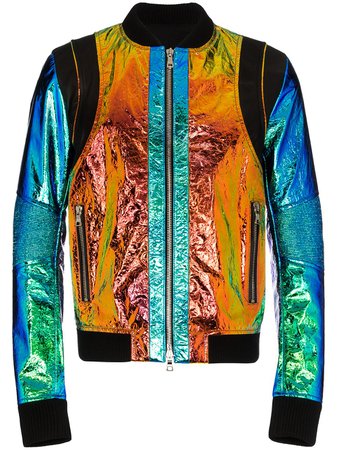 Balmain Holographic-Effect Leather-Trimmed Jacket TH08680Z361 Black | Farfetch