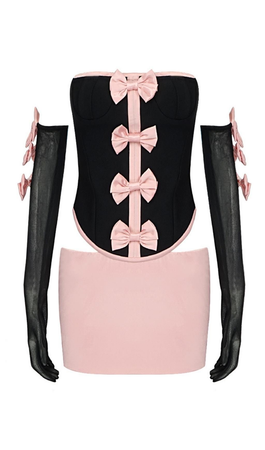 Black & Pink Corset Bowknot Two Piece Set | Areous