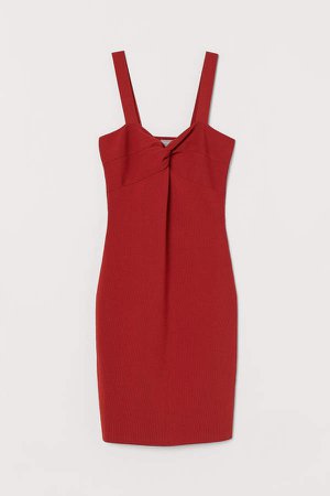 Fitted Ribbed Dress - Red