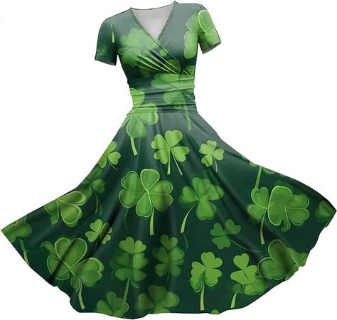 Amazon.com: St Patty Day Outfits for Women Short Sleeve V Neck Dresses Lucky Charms Summer St Patricks Day Dress WY07 : Clothing, Shoes & Jewelry