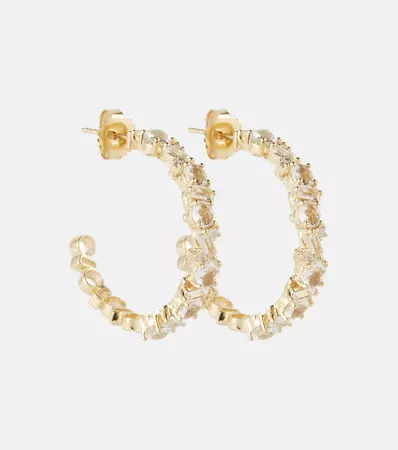 14 Kt Gold Hoop Earring With Diamonds And White Topaz in White - Suzanne Kalan | Mytheresa