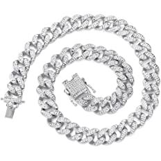 Wealthmao 13mm Cuban Link Chain for Mens Women Heavy Strong Necklaces Chains Iced Out Miami Curb Chain Bling Bling Hip Hop Necklace Chain Silver Plated Rhinestone CZ Clasp Jewelry Choker Chain 18" | Amazon.com