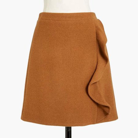 Ruffle-front mini skirt in double-serge wool