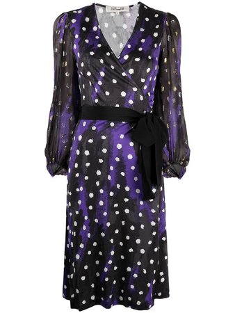 Shop purple & black DVF Diane von Furstenberg belted midi dress with Express Delivery - Farfetch