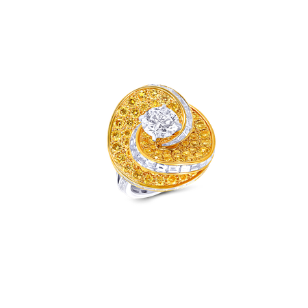 Swirl Twist Ring, Yellow and White Diamond | Graff