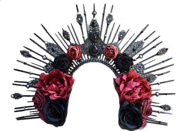 ScarletHarlow on Etsy | Black and Red Floral Halo Sunburst Crown, Day of the Dead, Virgin Mary, Goddess, Lolita, Gothic, Dia de los Muertos, Headband, Headdress.