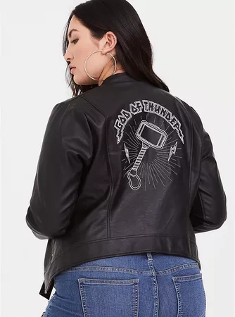 Her Universe Marvel Thor Black Embroidered Moto Jacket | Torrid