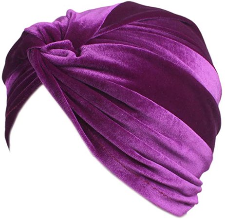 Surkat Velvet Pleated Twist Turban Headwrap Stretch Indian Hair Loss Hat Beanie for Women Purple at Amazon Women’s Clothing store