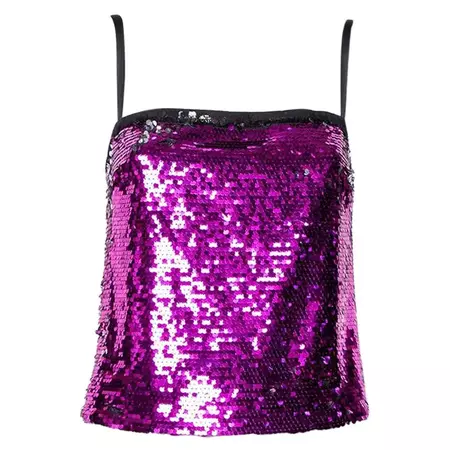 Dolce and Gabbana Fuschia Pink Sequin Paillette Embellished Camisole Top S For Sale at 1stDibs | camisole paillette, pink sequin cami, fuschia pink top