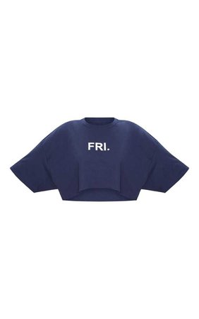 Plus Navy Fri Slogan Cropped T Shirt | PrettyLittleThing