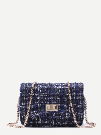 Royal Blue Woolen Box Bag With Chain Strap