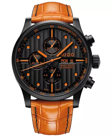 Mido Swiss Automatic Multifort Orange Leather Strap Watch 44mm