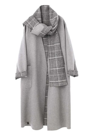 wool grey gingham shawl long coat