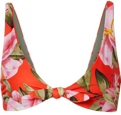 Net Sustain Rio Knotted Floral-print Bikini Top - Bright orange