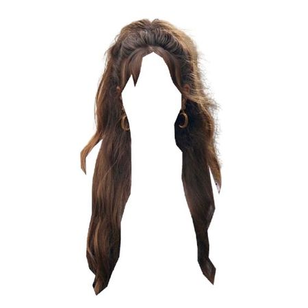 long brown hair curtain bangs half up half down ponytail