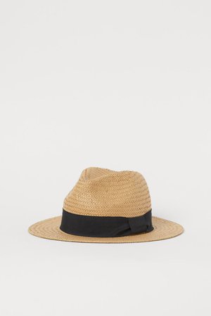 Straw hat with grosgrain band - Beige/Black - Ladies | H&M GB