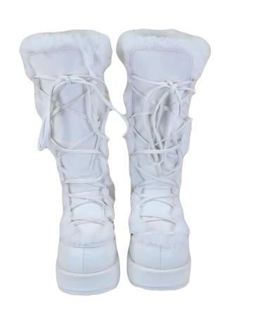 White Faux Knee Boots
