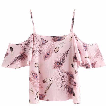 Pink Off The Shoulder Blouse with Feathers