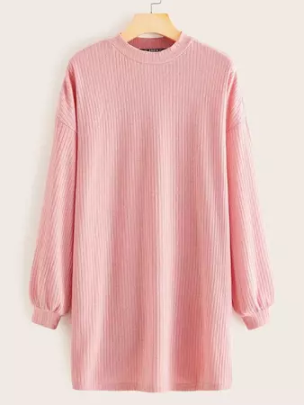 Drop Shoulder Rib-knit Solid mini Dress| SHEIN USA