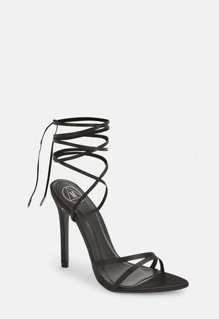Black Pointed Toe Lace Up Barely There Heels | Missguided