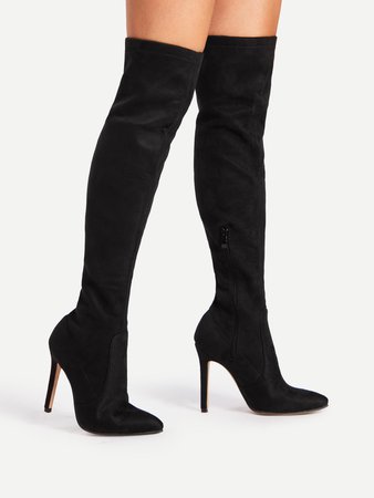 Pointed Toe Over Knee Heeled Boots