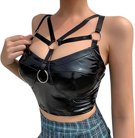 Gothic Crop Top Aesthetic Harajuku Camis Mall Goth Lace Tank Tops Sexy Y2k Crop Top Backless Clubwear Outfit at Amazon Women’s Clothing store