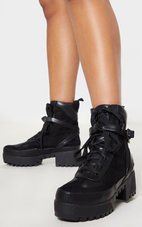 Karmel Black Biker Boots | Shoes | PrettyLittleThing