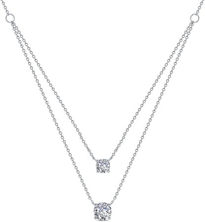 Simulated Diamond Double Pendant Layered Necklace