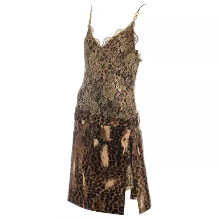 Christian Dior by John Galliano gold lace and leopard print silk dress, fw 2000 For Sale at 1stDibs | dior animal print dress, dior leopard dress, dior 564 pink leopard