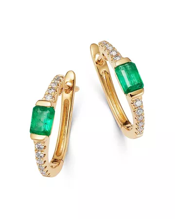 Bloomingdale's Emerald & Diamond Huggie Hoop Earrings in 14K Yellow Gold - 100% Exclusive | Bloomingdale's