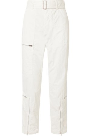 Helmut Lang | Cropped belted cotton-blend twill straight-leg pants | NET-A-PORTER.COM