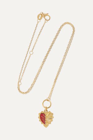 Foundrae | Mini Heart Love Token 18-karat gold and enamel necklace | NET-A-PORTER.COM