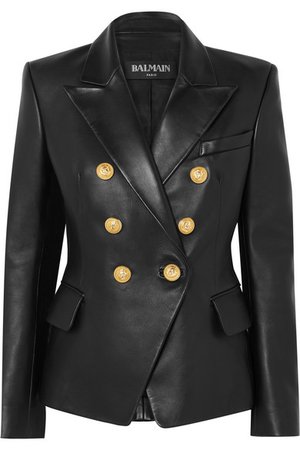 Balmain | Double-breasted leather blazer | NET-A-PORTER.COM