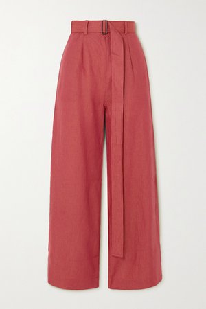 Claret Belted linen wide-leg pants | BONDI BORN | NET-A-PORTER