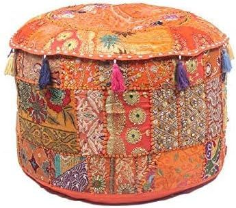 Amazon.com: KLAVATE Indian Hippie Vintage Cotton Floor Pillow & Cushion Patchwork Bean Bag Chair Cover Boho Bohemian Hand Embroidered Handmade Pouf Ottoman (Orange, 13" H x 18" Diam.(inch)) : Home & Kitchen