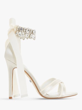 Dune Bridal Collection Mrs Crystal Ankle Tie Stiletto Sandals, Ivory at John Lewis & Partners