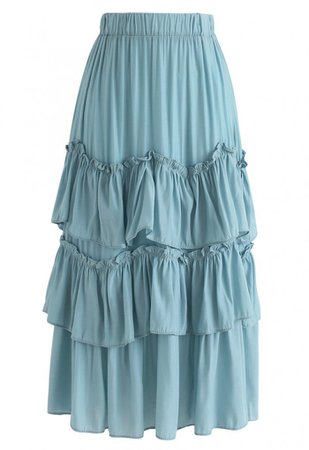 One More Tiered Ruffle Skirt in Cyan - Retro, Indie and Unique Fashion