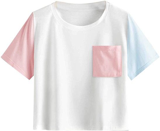 DIDK Women's Cute Colorblock Pocket Tee Crop Top T-Shirt Multicolor L at Amazon Women’s Clothing store