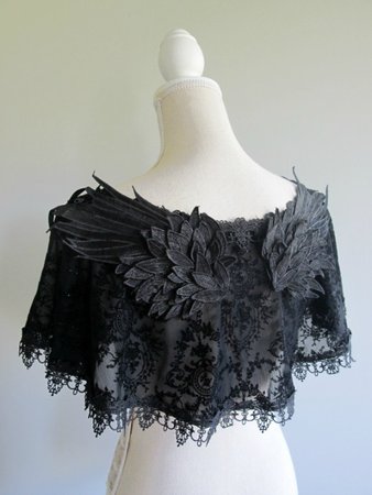 Cape black lace wing bird raven goth lolita dark mori