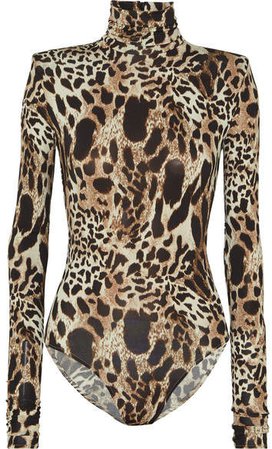 Leopard-print Stretch-jersey Turtleneck Bodysuit - Leopard print