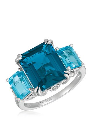 Le Vian® 7 ct. t.w. Deep Sea Blue Topaz™, 2.5 ct. t.w. Ocean Blue Topaz™ and 1/3 ct. t.w. Nude Diamonds™ Three Stone Ring in 14k Vanilla Gold®