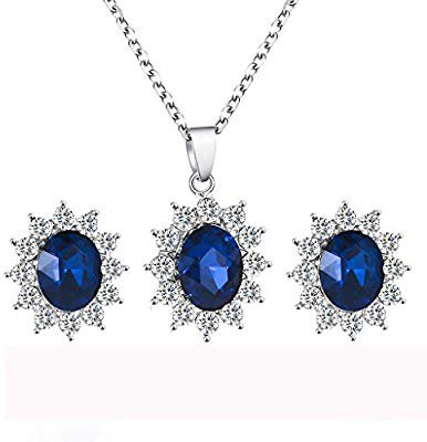 Blue Crystal Sunflower Shaped Necklace & Earrings
