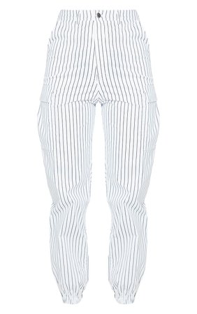 White Pinstripe Pocket Detail Cargo Trousers | PrettyLittleThing