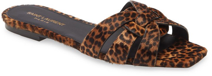 Nu Pieds Leopard Print Genuine Calf Hair Slide Sandal