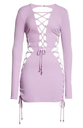 DUNDAS Electra Long Sleeve Lace-Up Cutout Minidress | Nordstrom
