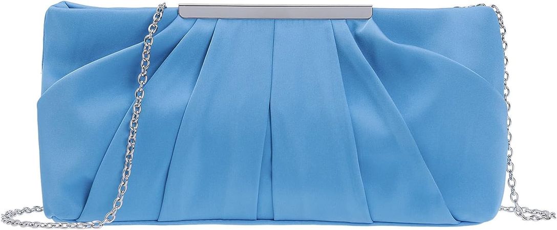 CHARMING TAILOR Clutch Evening Bag Elegant Pleated Satin Formal Handbag Simple Classy Purse for Women (Blue Atoll): Handbags: Amazon.com