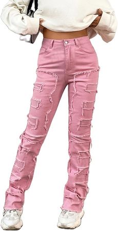 Mxiqqpltky Skinny Jeans for Women High Waist Stacked Distressed Ripped Y2K Denim Pants Pull On Stretch Jeans Petite Mom Jeans at Amazon Women's Jeans store