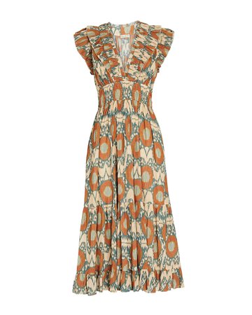 Ulla Johnson Samara Printed Lurex Midi Dress | INTERMIX®